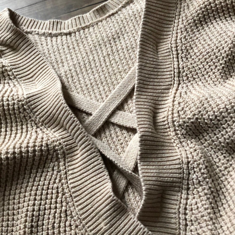 Off-shoulder/Criss-Cross Back Tan Sweater